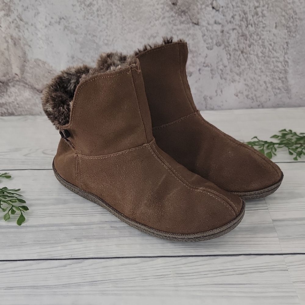 Natural Reflections Cozy Brown Fur-Lined Ankle Bootie Slippers Womens Size 8